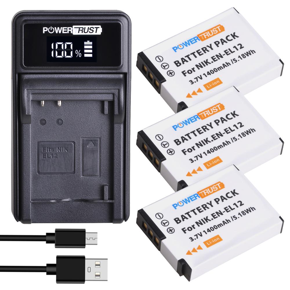 EN-EL12 ENEL12 Battery and LED USB Charger for Nikon Coolpix AW100 AW100s AW110 AW110s AW120 P330 P340 S310 S70 S610 S620 S630: 3Battery and Charger