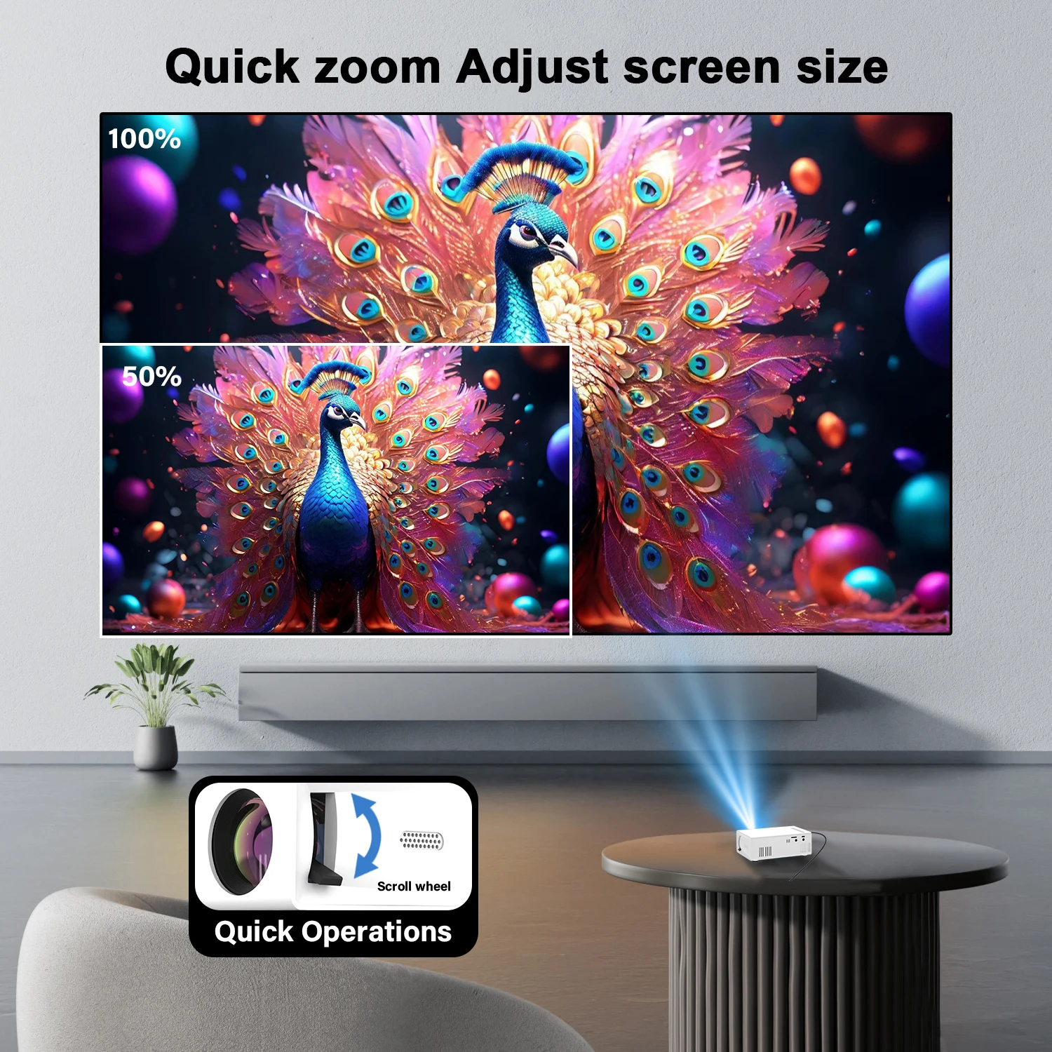 Projector Compact Lightweight, USB HDMI Ports, Built-in Speaker, EU US Plug Options for Indoor Outdoor Use