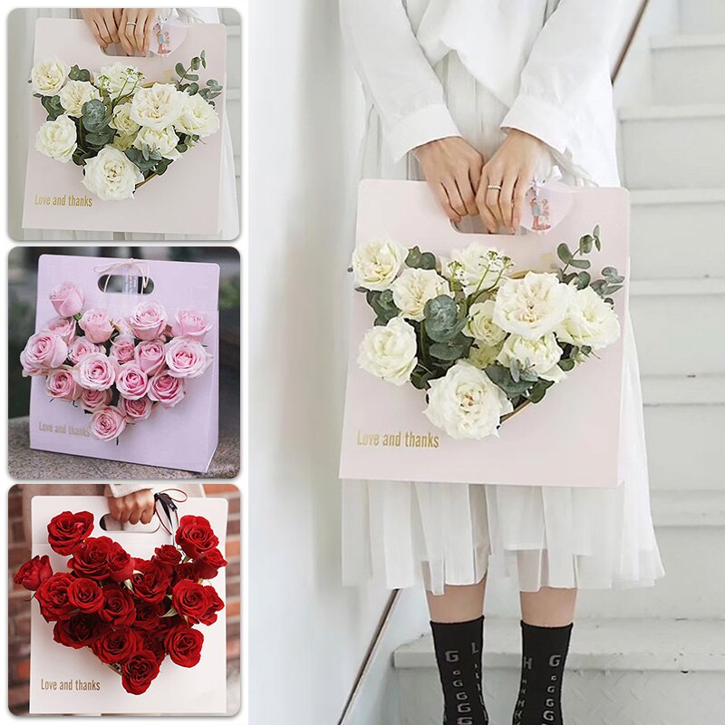 Mother 'S Day Boeket Geschenkdozen Draagbare Bloem Doos Met Hartvormige Venster Vierkante Holle Bloemstuk Verpakking