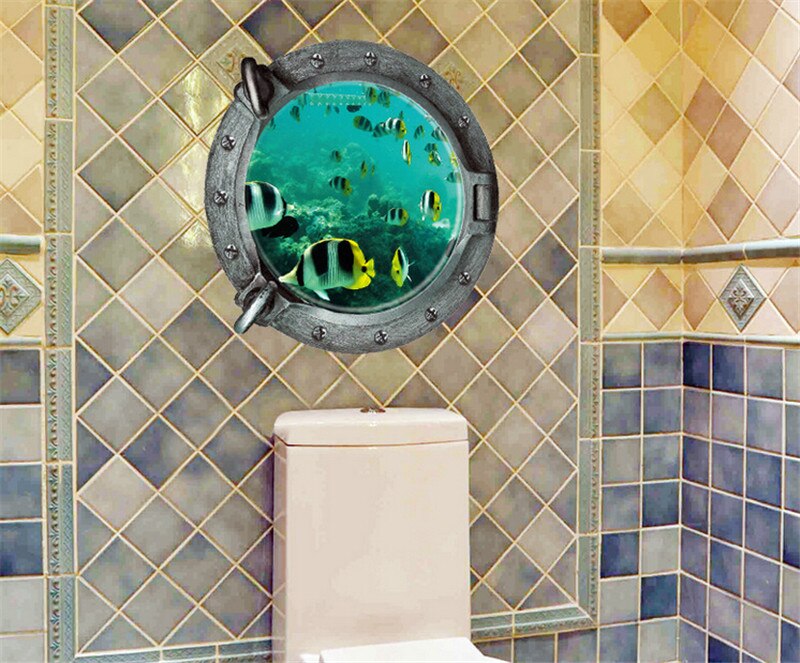 fantastic 3d submarine portholes wall sticker for kids rooms coral fish boat scuttles decals mural art nursery home decor