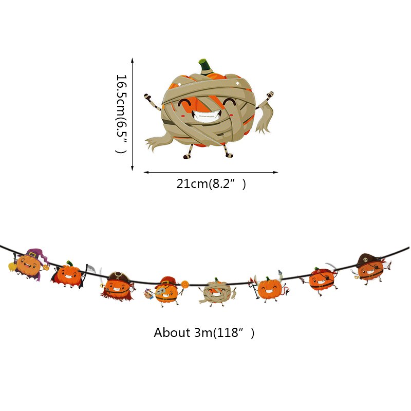 Vleermuis heks spook schedel pompoen banner happy halloween vlag slinger wanddecoratie papieren slinger bar thuis halloween feestbenodigdheden: S03