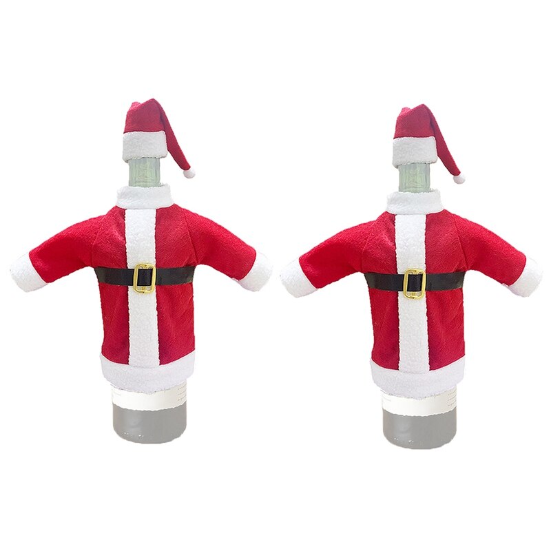 Xd -2 stk nissefrakk og lue vinflasketrekk rødt og hvitt juletema nissedress og hatt dekortema