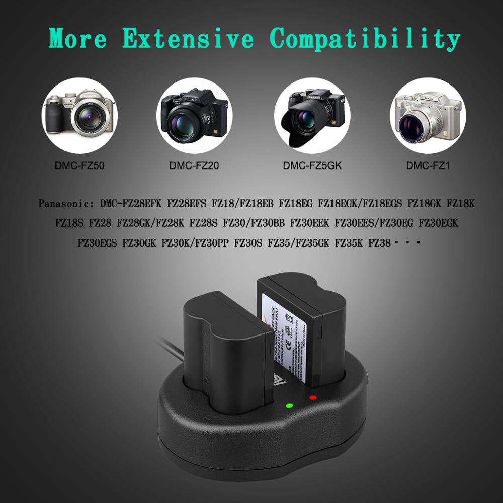 2 pilas de CGA-S006 y cargador de batería para Panasonic Lumix DMW-BMA7, DMC-FZ7, DMC-FZ8, DMC-FZ18, DMC-FZ28, DMC-FZ38, DMC-FZ50