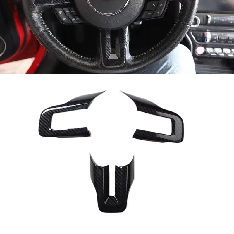 Carbon Fiber ABS Car Interior Steering Wheel Cover Trim Moldings Car Styling for Ford Mustang: Default Title