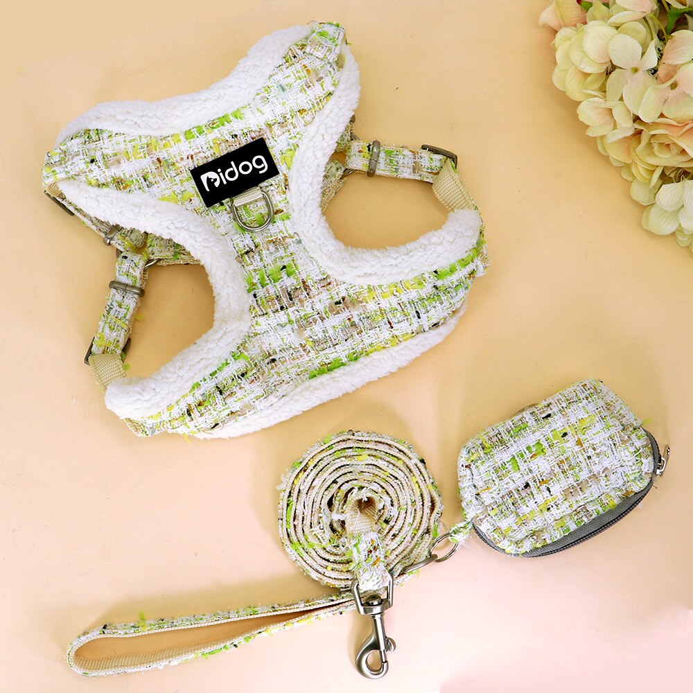 Pluche Hond Harnas Winter Warm Hond Harnas Zachte Gewatteerde Huisdier Kleding Vest Puppy Leash Wandelen Lead Voor Kleine Honden Chihuahua bulldog: green / S