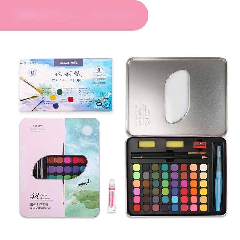 36,48-color Solid Watercolor Paint Tin Box Set for Beginners Art Supplies Gouache Paint: 3048pink