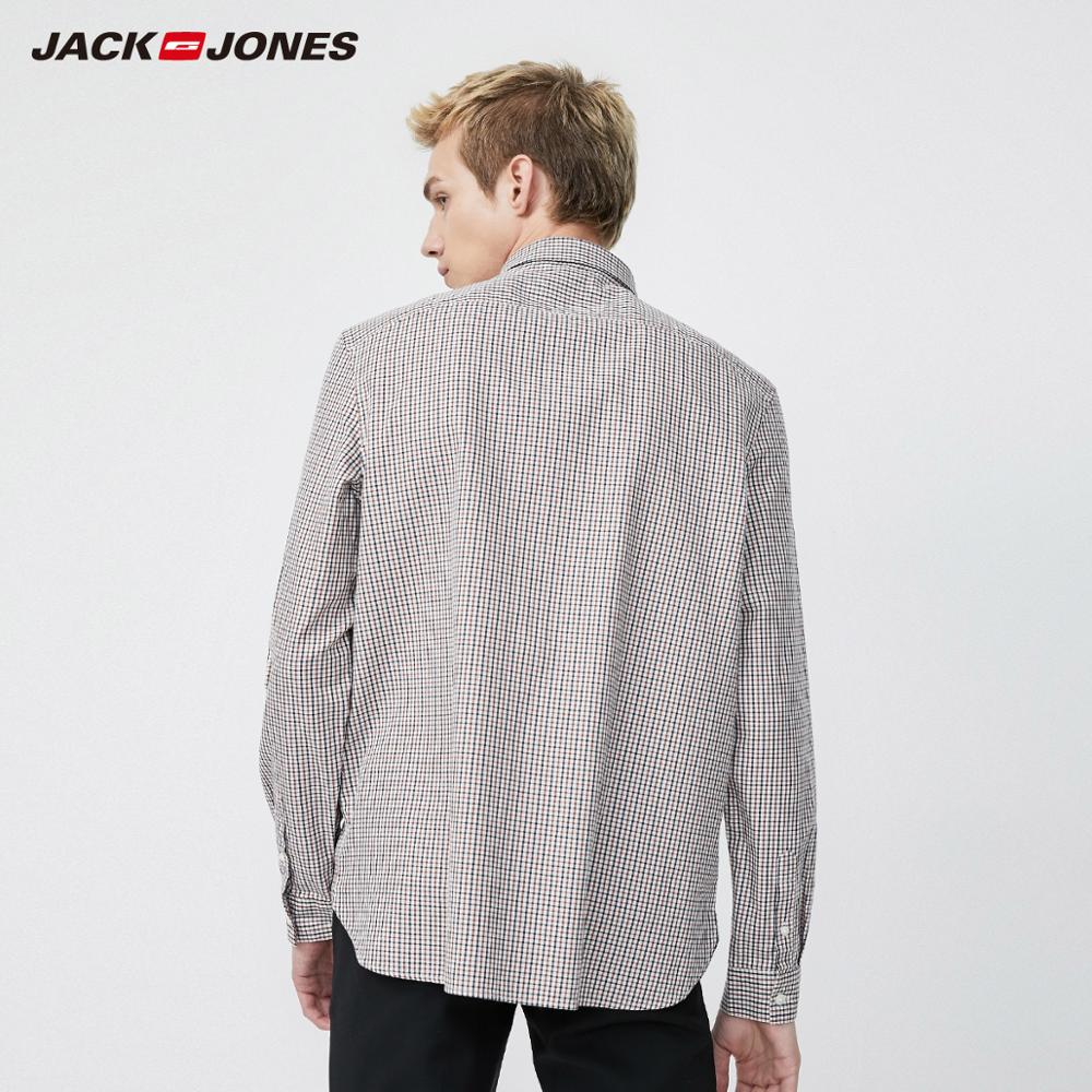 JackJones Men's Comfortable 100% Cotton Business Casual Plaid Long-sleeved Shirt Menswear| 219305502