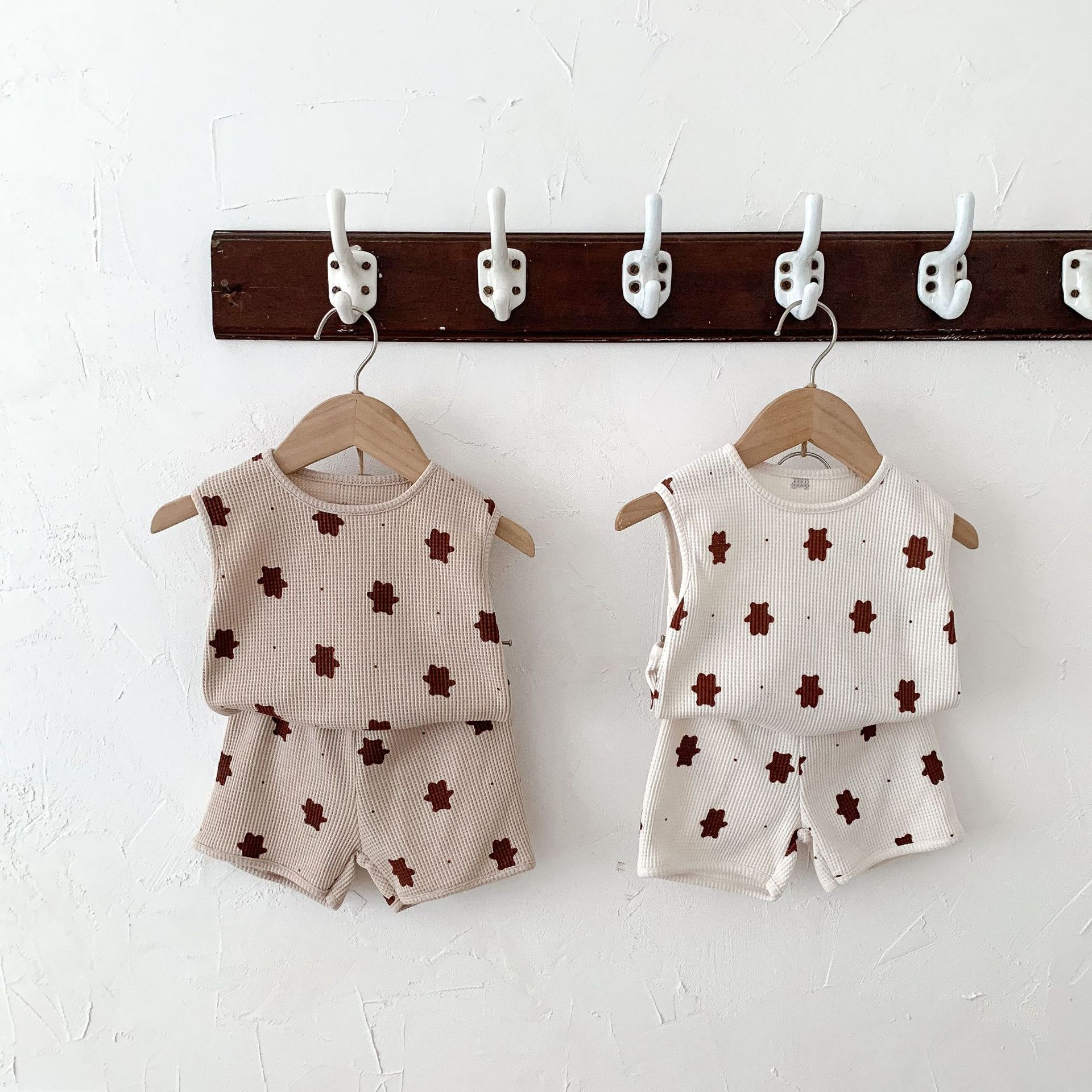 2304C Baby Clothing Set Cartoon Bear Suit 2022 Summer Ins Baby Boy Two Piece Clothes Bear Vest+Short Baby Girl&#39;s Suit