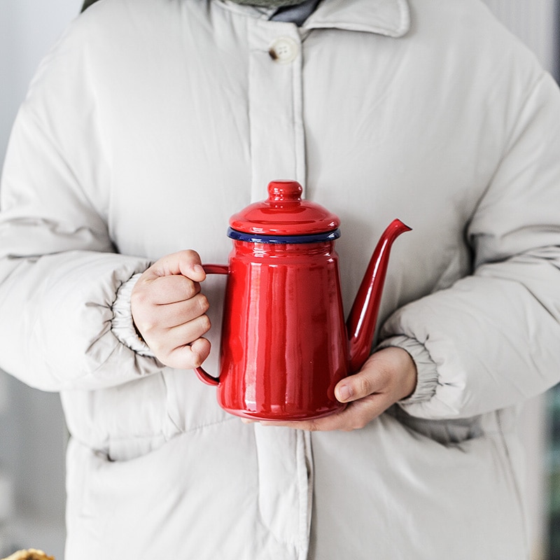 1Pc 800Ml Koffie Fornuis Ketel Emaille Pot Huishouden Kant Koffie Pot Keuken Kokend Water Theepot Reuzel Koffie Waterkoker