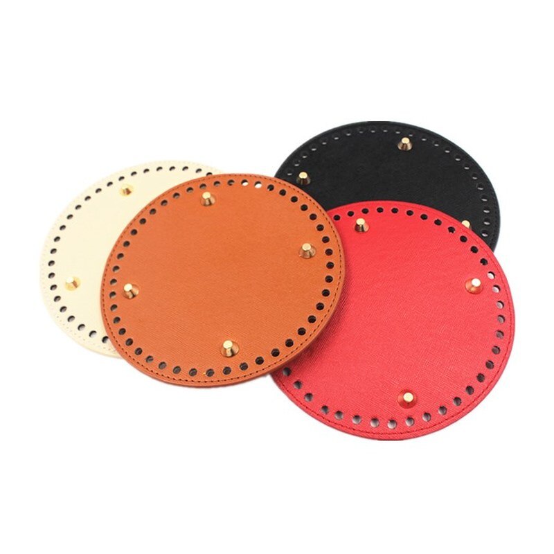 1 Pc Oval Long Round Leather Bottom with Holes Rivet for Knitted Bag PU Leather Bag Accessories DIY Woven Crochet Bag Bottom