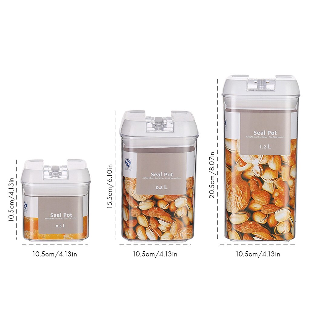 Plastic Food Container 0.5L 0.8L 1.2L Seal Cereal Jar Dried Storage Box Moisture-proof Kitchen Dining Bar Accessories