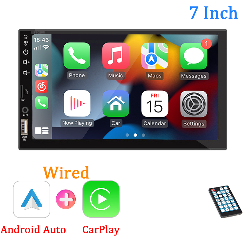 7 "autoradio 1 Din Carplay Android Auto Multimediaspeler HD Touchscreen FM AUX-ingang Bluetooth MirrorLink Universele autoradio: Black