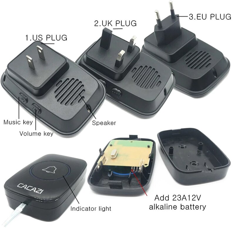 Sonnette intelligente sans fil A10, étanche, télécommande, portée de 300m, prise US EU US UK, 38 carillons