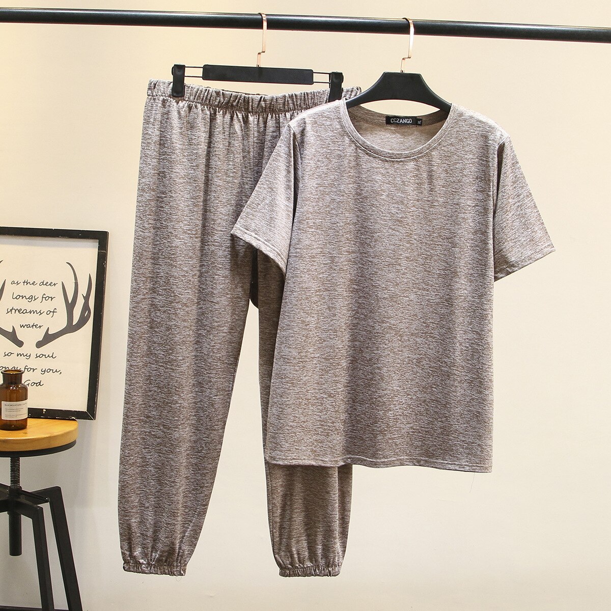 Kvinder sommer hjemmetøj dame todelt sæt ensfarvet kvindelig t-shirt + bukser plus størrelse kvinders sove & lounge  f11-3020
