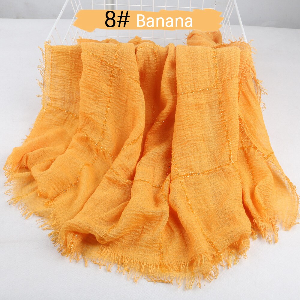 Hijab en coton déchiré pour femmes, , froissé, sertissage, turban, avec paillettes, lignes en dentelle, écharpe de tête, châle,: 08