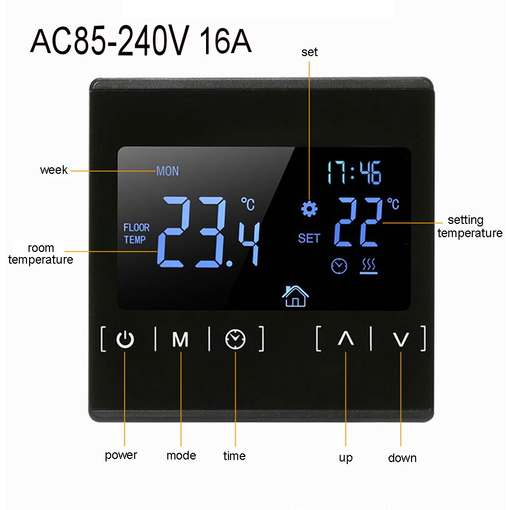 Elektrische Digitale Lcd Touch Screen Temperatuurregelaar 110V 120V 220V 16A Warm Vloerverwarming Kamerthermostaat