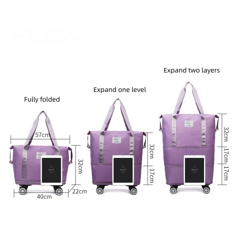 Bolsa de equipaje expandible con ruedas, paquete de lona con ruedas, maleta de viaje plegable, bolsillo con asa, bolsa de almacenamiento de equipaje de viaje húmeda y seca