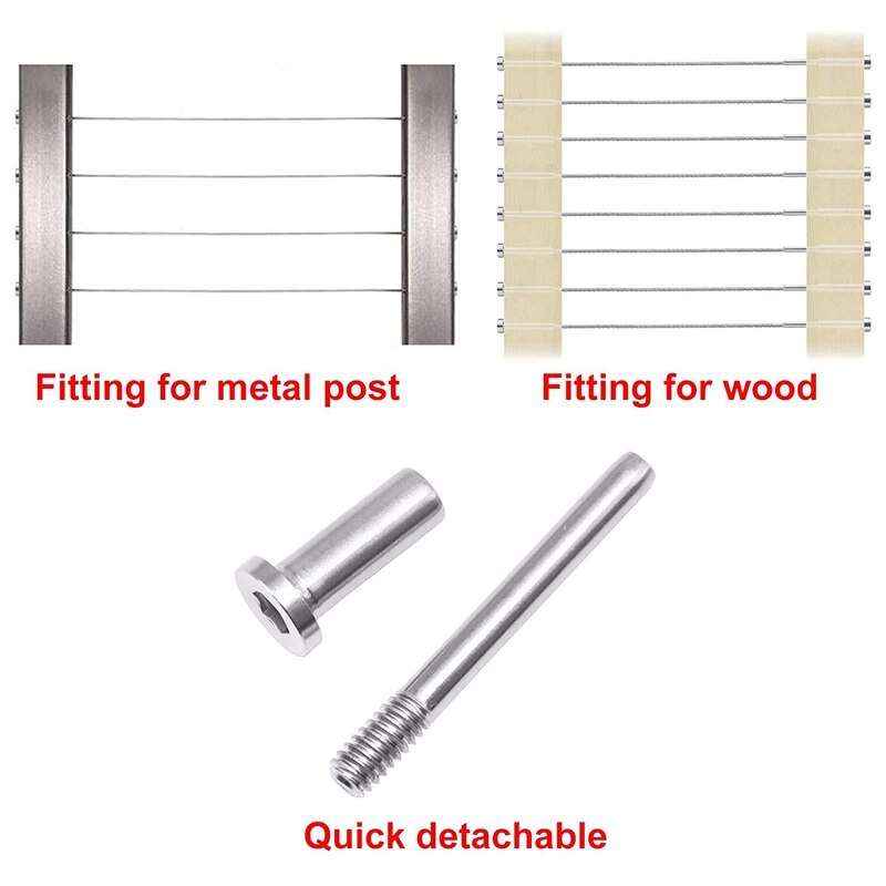 20 Pack Stainless Steel Invisible Receiver and Swage Stud End for 1/8 Inch Cable Railing, Deck Stair Threaded End Fitting for Wo