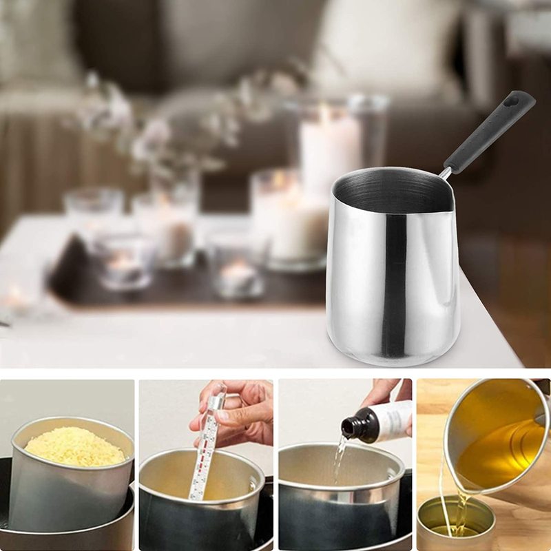 Stainless Steel Wax Melting Pot with Pointed Cup Mouth Long Handle Wax Melting Pot for Soap Candle Making Kits (1000ml)