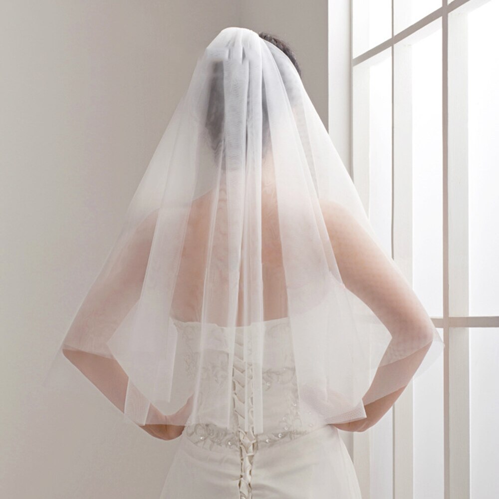Molans enkle kort tyll bryllupsslør billig hvit beige brudeslør til brud for mariage bryllup tilbehør