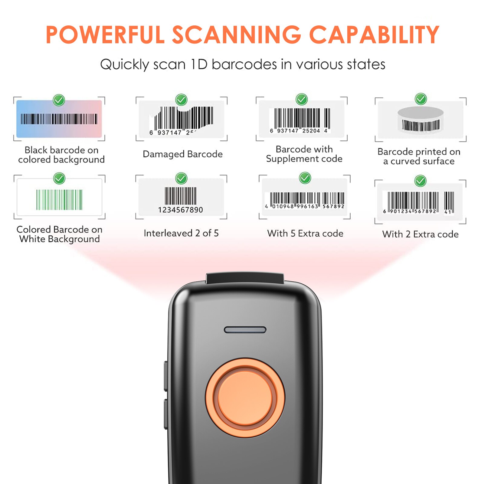 Eyoyo 1D Mini Bluetooth Barcode Scanner Draadloze, Draagbare Bar Codes Reader Voor Windows, Mac Computer, Android, ios Smart Phone