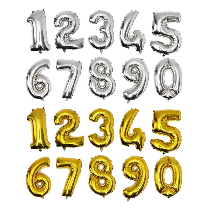 32inch Number foil balloons blanco gold silver big ballon number 1 2 3 4 5 6 7 8 9 0 optional age birthday party