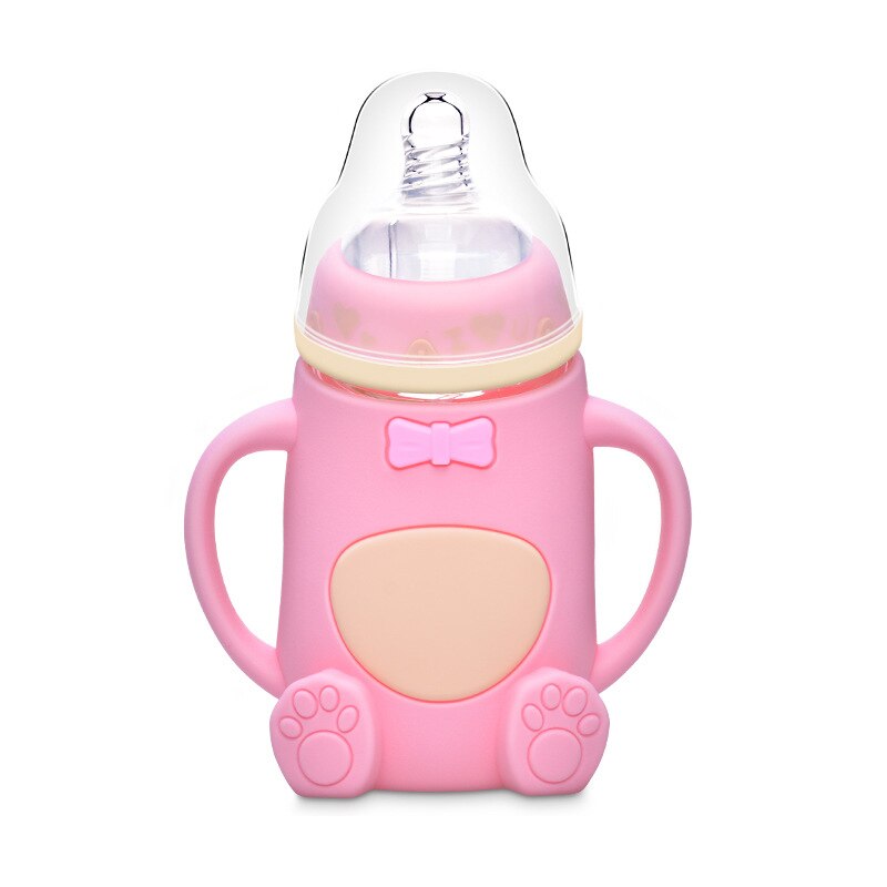240ml baby silikone mælkefodringsflaske mamadeira vidro bpa gratis sikker spædbarnsjuice vandfodringsflaske kop glas ammeføde: Lyserød