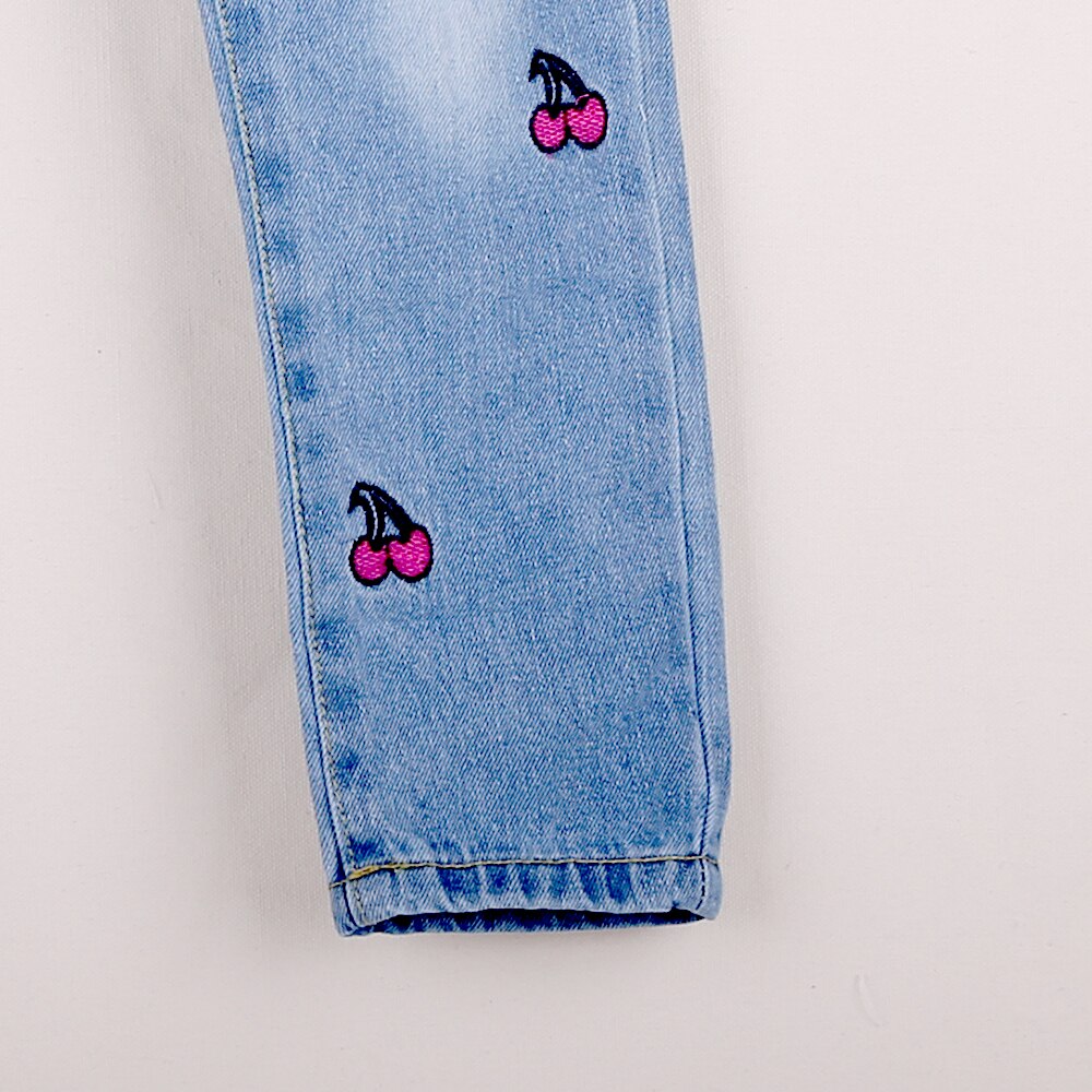 Hej njut av barnkläder flickor jeans för flicka våren höst baby jeans barnbyxor broderade körsbärsbyxor