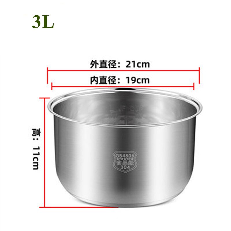 Non Stick Cooking Pot 304 Stainless Steel Rice Cooker Inner Container Replacement Accessories Food Rice Cooker POT Cookware: 3L