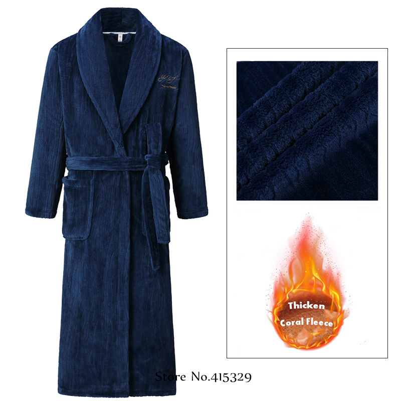 Bata tipo kimono de talla grande 3Xl 4Xl, ropa de casa de invierno para hombre, albornoz de lana Coral, batas de ducha, ropa de dormir gruesa y holgada: 4XL / Negro