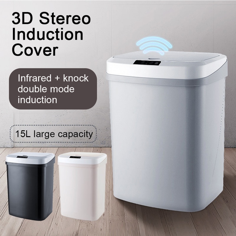 Papeleras de plástico recargables con Sensor inteligente para dormitorio y oficina, cubo de basura automático silencioso, cesta de papel para el hogar