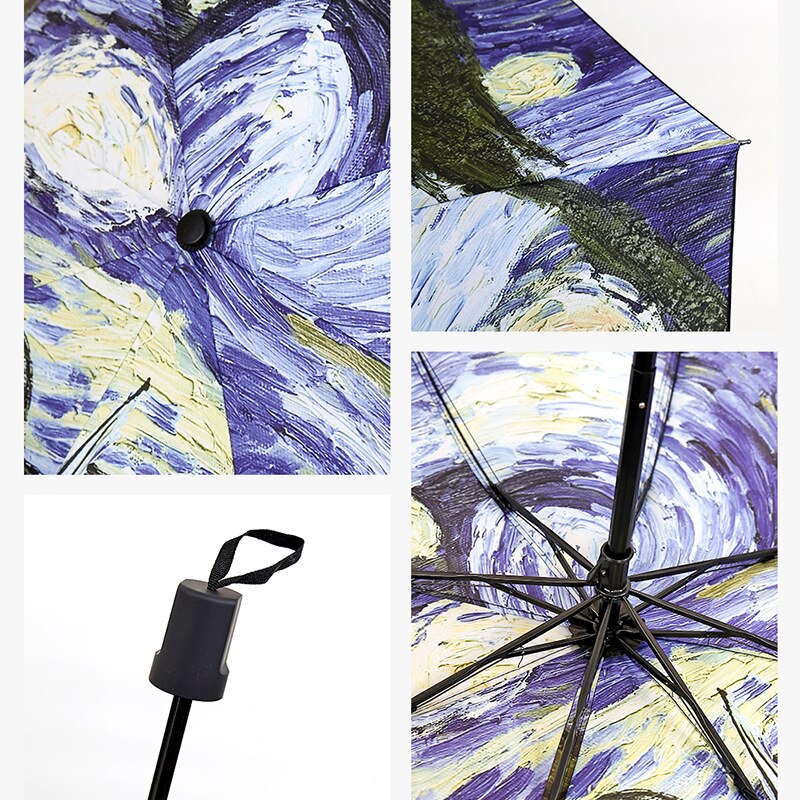 Parapluie de peinture à l&#39;huile Van Gogh pour femmes, la nuit étoilée, Parasol artistique féminin, soleil et pluie