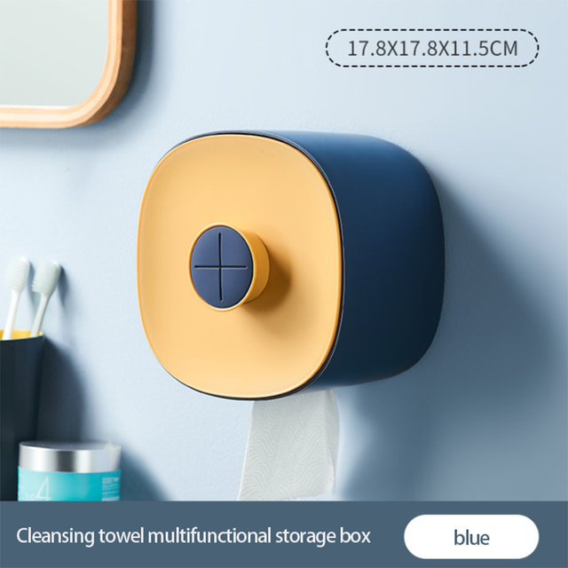 Bathroom Towel Storage Box Wall Mounted Non Perforated Space Saving Toilet Simple And Practical Towel Paper Towel Box: Dark blue