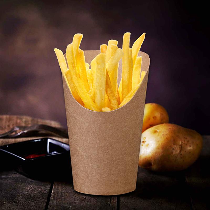 50pcs 14/16oz Disposable Kraft Paper French Fries Holder Snack Chips Packing Boxes Takeaway Party Baking Supplies