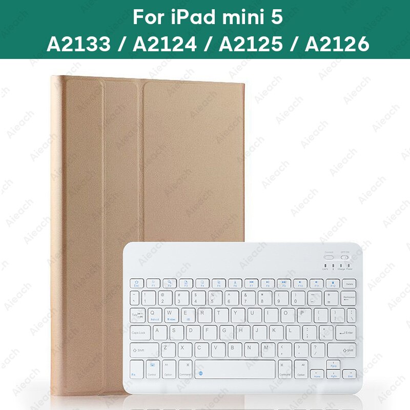 Aieach Leather Keyboard Case For iPad Mini 1 2 3 4 5 case With Pencil Holder Bluetooth Keyboard Cover for iPad Mini 5 Case: mini 5 Gold