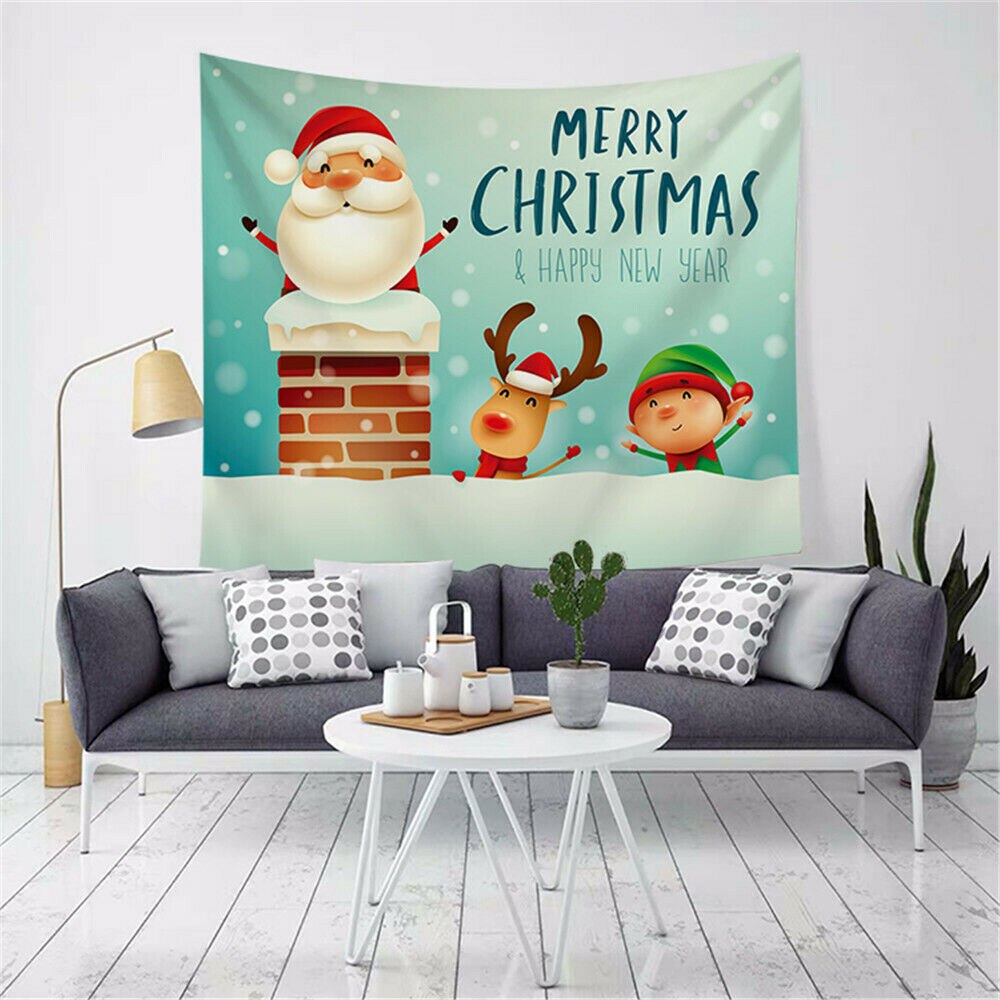 Christmas tapetry hauska joulupukki poro print seinälle roikkuu joulujuhla koristele meitä: Kuninkaallisen sininen
