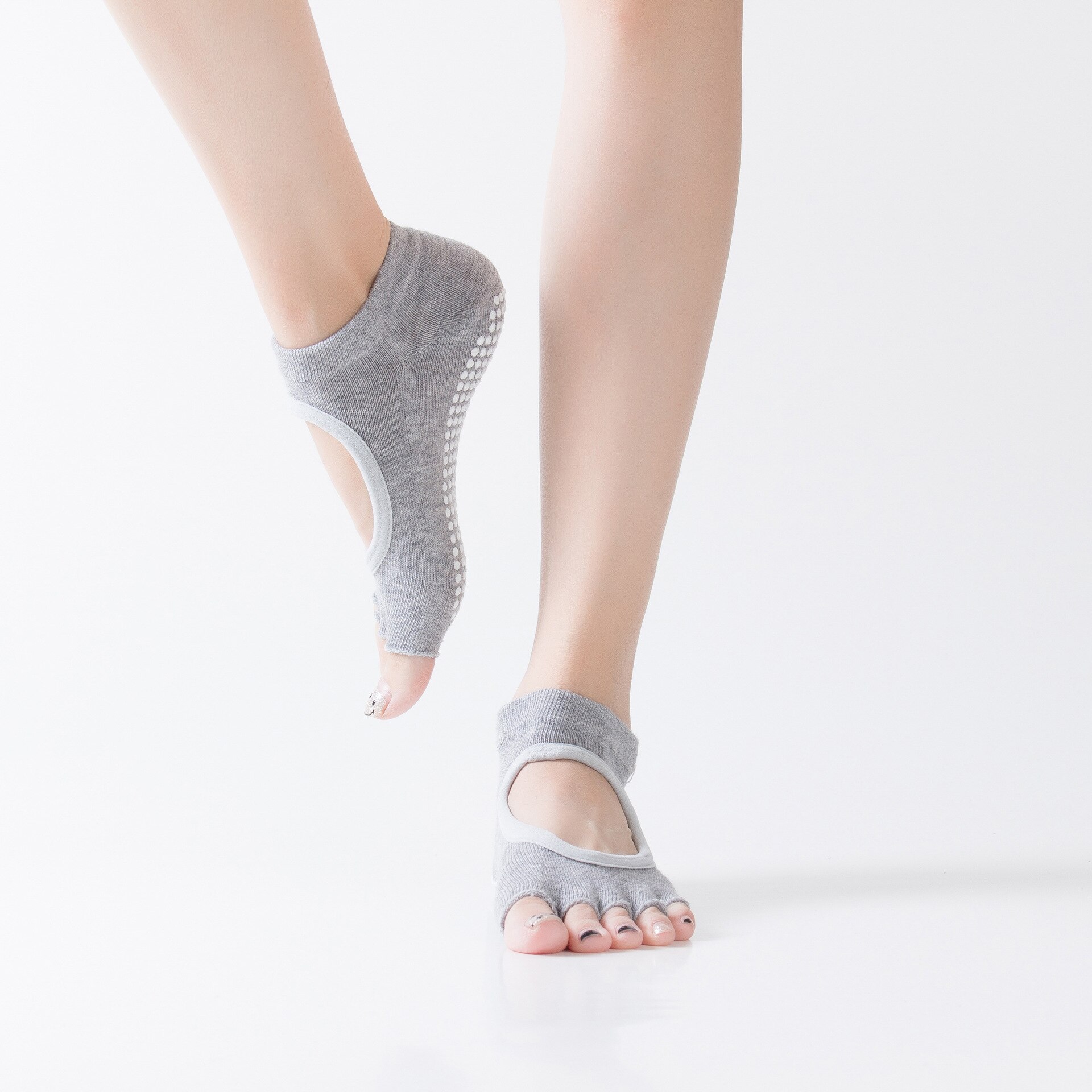 1 paar damen-yogasocken, rutschfest, für fitnessstudio, sport, pilates, tanz, 5: Hellgrau