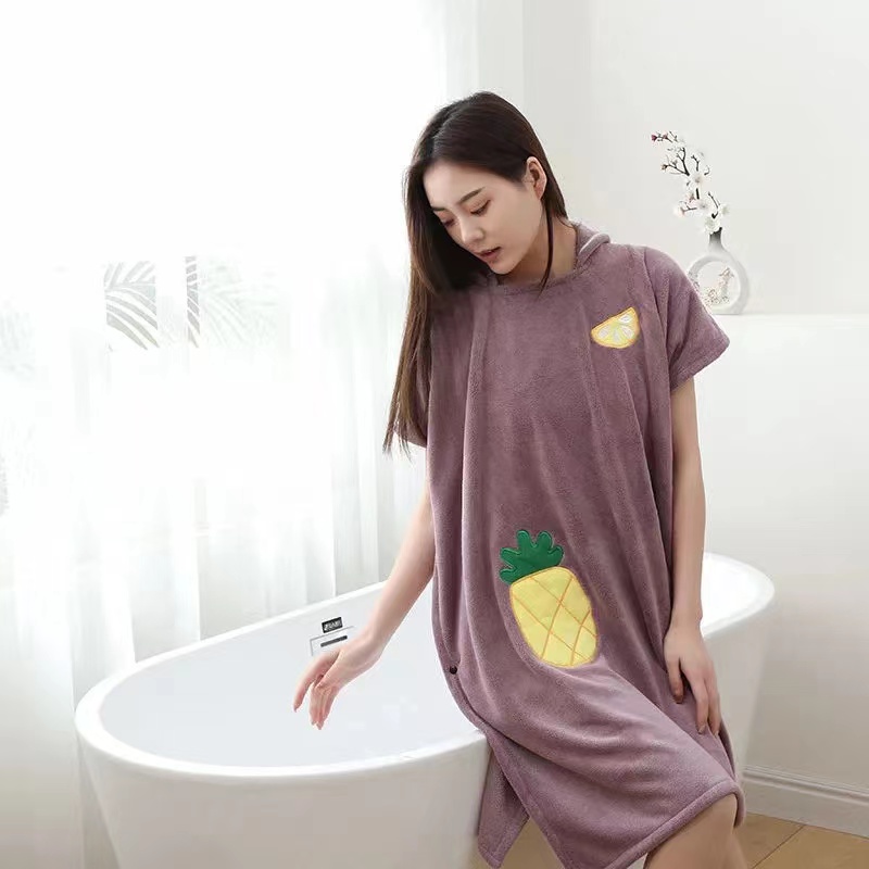 Wearable Bathrobe Beach Towel Fast Absorbing Water Outdoor Sports Soft Tactility Hooded Bath Towels Dress Poncho Swimming Cloak: purple
