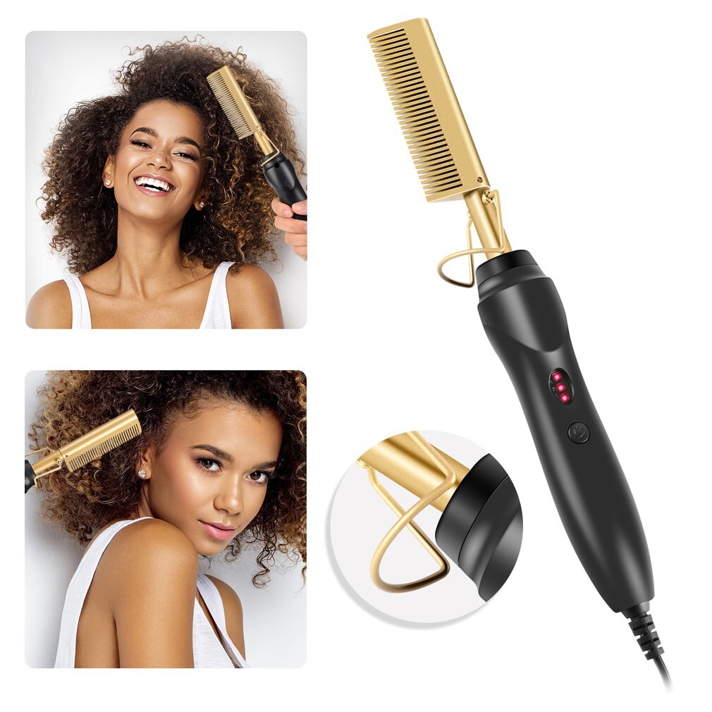 Plancha rizadora para cabello con calor, peine para cabello húmedo y seco, plancha alisadora para cabello, , aleación de titanio