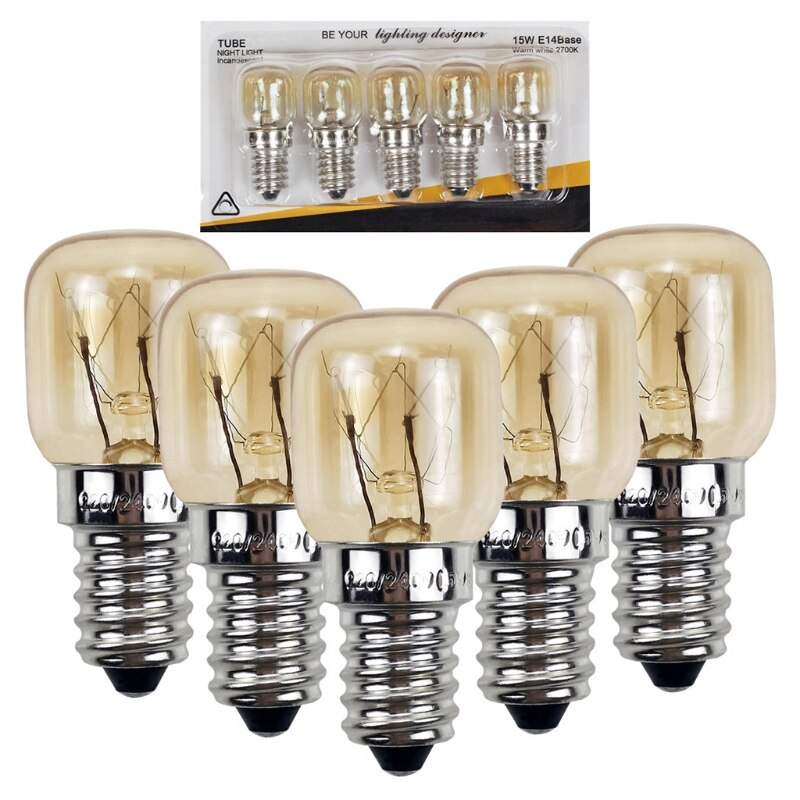 5pcs/set 220V E14 300 Degree High Temperature Resistant Microwave Oven Bulb Cooker Lamp Lighting Bulb 15/25W: 15W-Silver