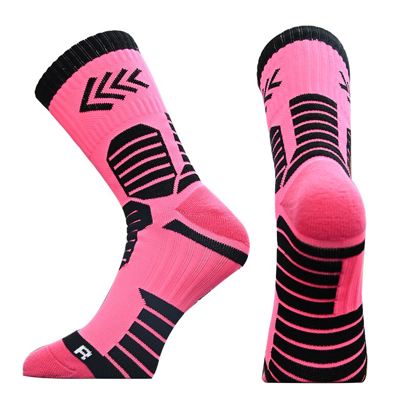 1 Pair Newest Compression Socks Thickened Towel Bottom Basketball Socks Middle calcetines Cycling Sports Socks: Pink Black