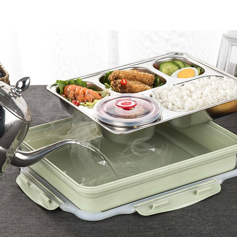 5 Compartments Lunch Box Stainless Steel Leak-proof large Bento Boxes Soup Container School Dinnerware