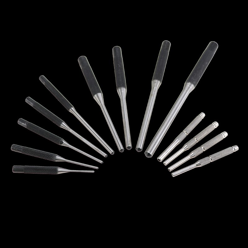 Nowy zestaw 13 okrągłe kołki, rozmiary 1/16, 5/64, 3/32, 1/8, 5/32, 3/16, 7/32, 1/4, 5/16 Szpilka dziurkacz stalowy narzędzie z uchwytem