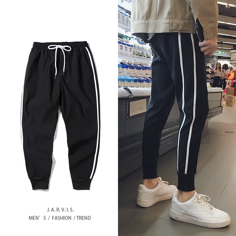 Pantalon de survêtement rayé pour homme, sarouel avec taille élastique, style hip hop, crayon, longueur cheville, pour adolescent, collection printemps-automne