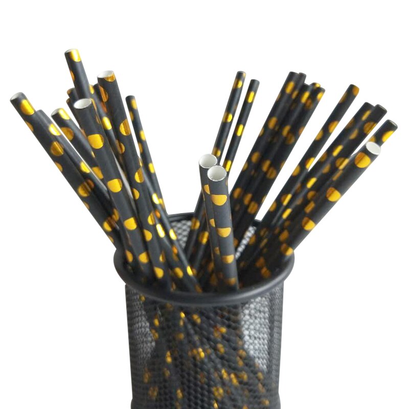 Utensílios de mesa descartáveis para festa de aniversário, decoração de crianças, chá de bebê, bolinhas douradas: straw-25pcs