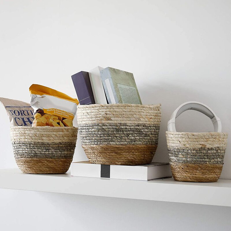 Rieten Mand Nordic Home Decor Hand Geweven Plant Bloempot Rotan Zeegras Bureau Opslag Mand Organizer Woonkamer Accessoire