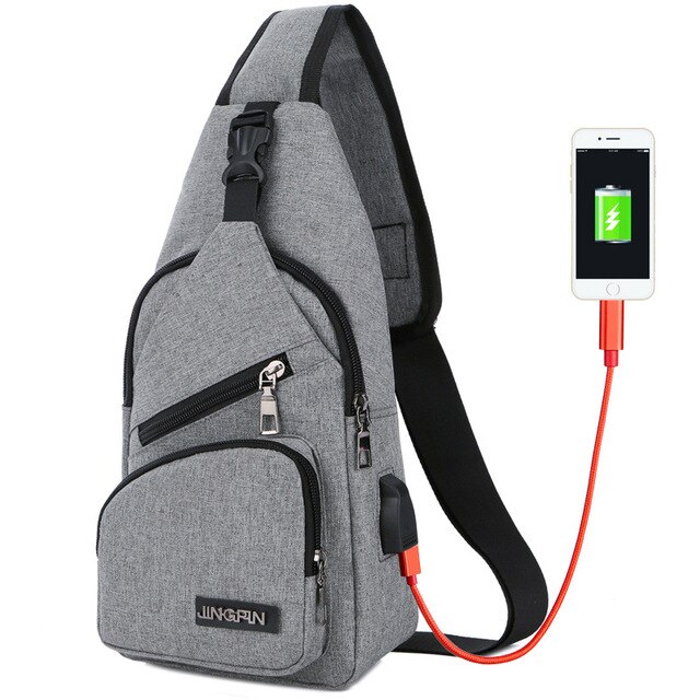 Beibaobao Male USB Charging Anti Theft Chest Bag School Summer Short Trip: gray