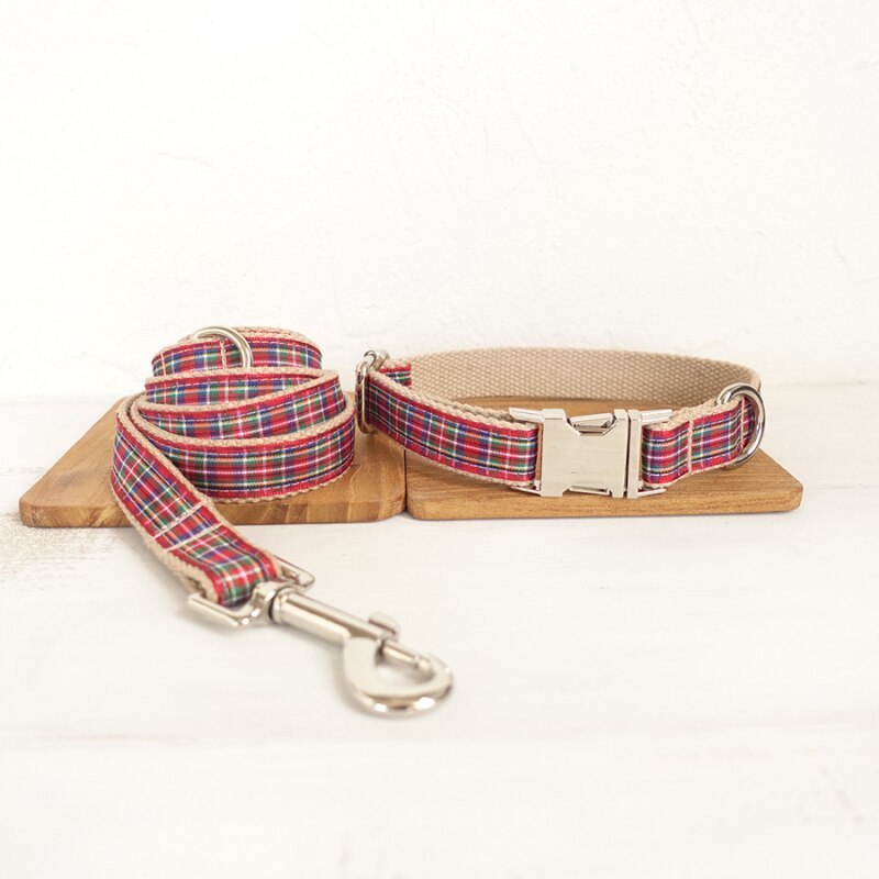 Gratis Graveren Naam Id Britse Stijl Kleurrijke Pastel Accessoire De Schotland Plaid Mode Halsbanden En Riem Metalen Gespen
