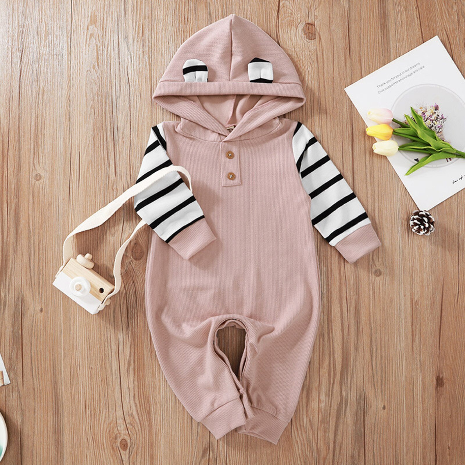 Pasgeboren Baby Baby Jongens Meisjes Soild Streep Beer Oren Romper Jumpsuit Outfits Mode Baby Jongens Meisjes Kleding Комбинезон