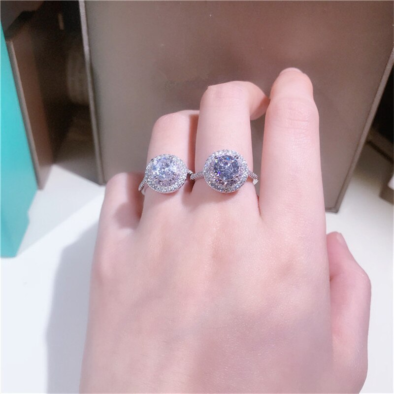 CC Rings For Women Silver 925 Pink Round Cubic Zirconia Ring Bridal Wedding Engagement Jewelry Bijoux Femme CC593